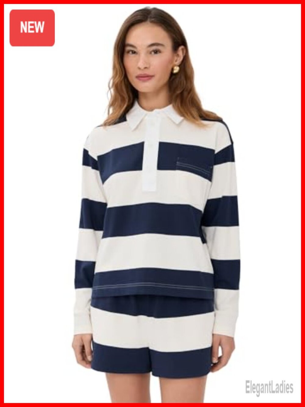 Le Bop Hayley Polo Shirt Women's Short Sleeve Striped Relaxed Fit Collared